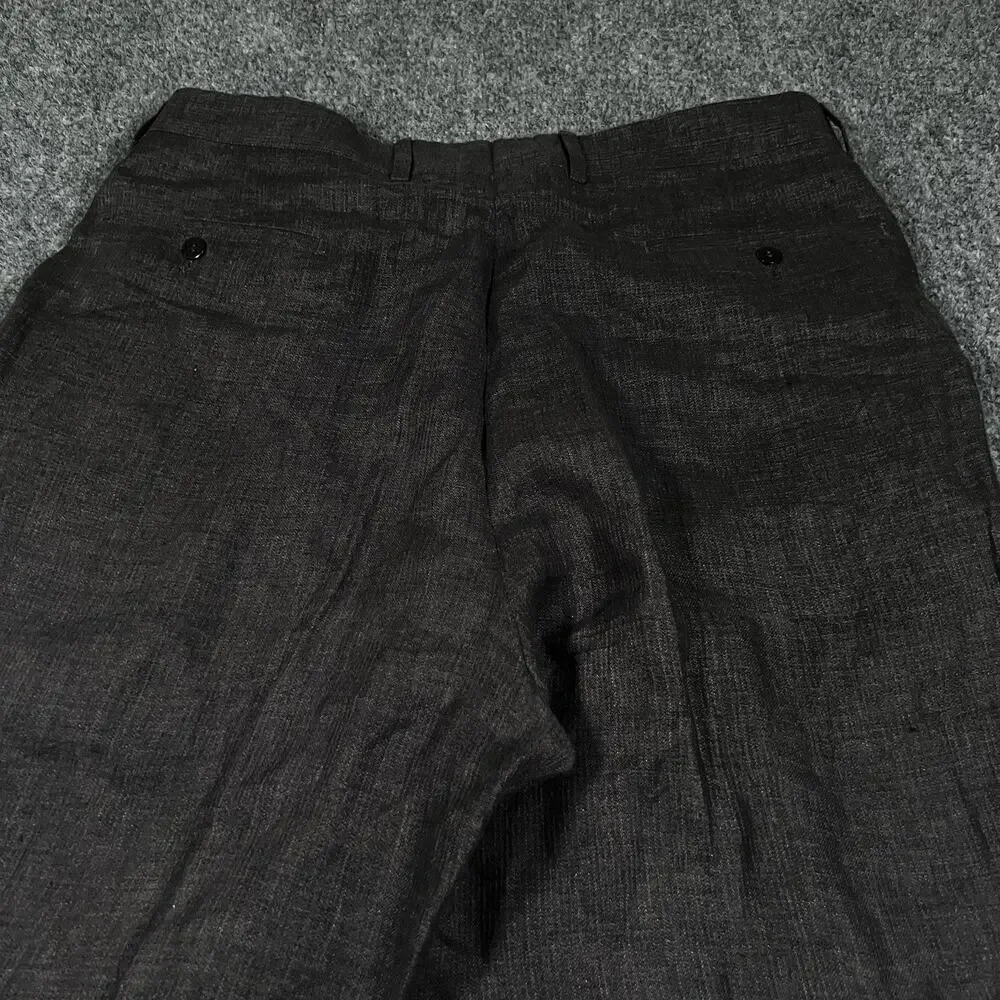 Ermenegildo Zegna 100% Linen SOFT Pants Pleated 52 (35 X 29) Charcoal Black